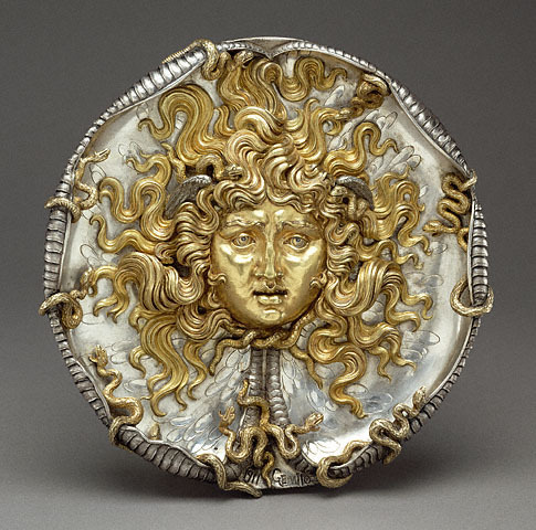 drawpaintprint:Medusa Vincenzo Gemito Italian, Naples, 1911 Parcel-gilt silver H: 9 1/4 in.