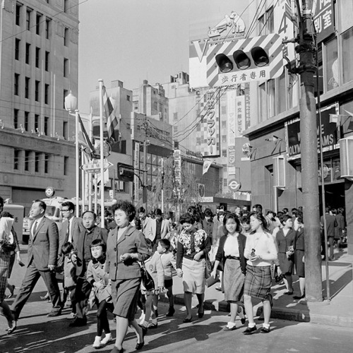 General view of Ginza District on December 17, 1964 in Tokyo, Japan