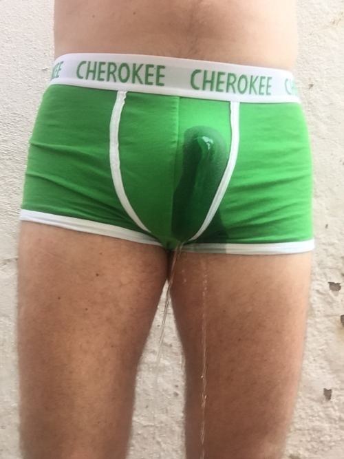 XXX sabound2bfun:  Wetting in my new green underwear! photo