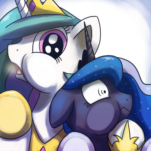 asksunshineandmoonbeams:  Celestia: I see a thousand ponies through here, Lulu. What do you think they want? Luna: MMfmffmm!!! (OMG OMG OMG 1000 followers! Thank you guys sooo much! Srsly, it’s only been two weeks. Why do you guys like my stuff so much??