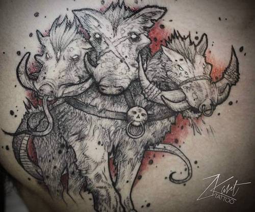 #chimeratattoo #warthog #warthogtattoo #cerberus #notblackwork #zkart #tattoo