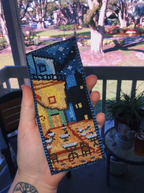 My First Ever Finish! Cafe Terrace At Night From TheStitchPatterns On Etsy :) By Probsreadingfantasy
