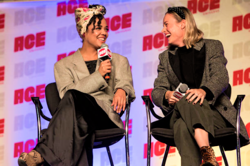 marvelwomensource:Tessa Thompson and Brie Larson during the ACE Comic Con Midwest at Donald E. Steph