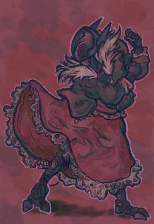 -[DESCRIPTION: Eros shows off the flare of a lacy skirt with some jig and a hoot of dance moves]-at 