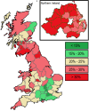 Map showing the percentage of social grade DE (Working Class) by County/Council Area in the United Kingdom.
[[MORE]]by ripyktd:
In the United Kingdom social grades are split the following ways; AB, C1, C2 and DE. You can think of the social grade DE,...