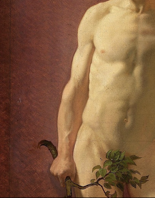 newloverofbeauty:  Hans Jørgen Hammer (Denmark 1815 - 1882) Modelstudie af en ung mand med en gren i hånden  (1843)  Detail
