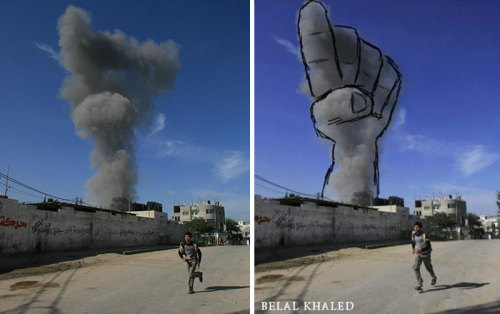amroyounes:  Palestinians Turn Smoke From Israeli Rocket Strikes Into Powerful Images Some would consider the arming of Israel, the constant bombardment and the murder of children as terrorism.  But thats not how Israel and the U.S. sees it.