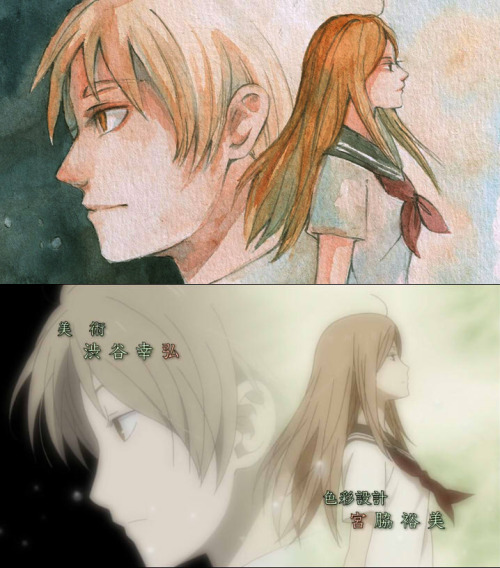 wintersmeltintosprings:  Natsume Yuujinchou - Screencaps redraw using watercolors and pencil -by me 