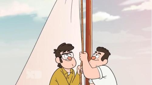 headful-of-feathers:  “There is no  other place I would rather be in Gravity Falls than the lake. It reminds me of my childhood.   … Glass Shard Beach”Note the meaningful “…” and a scribbled out drawing of a boat.  Is this “Stan ‘O’