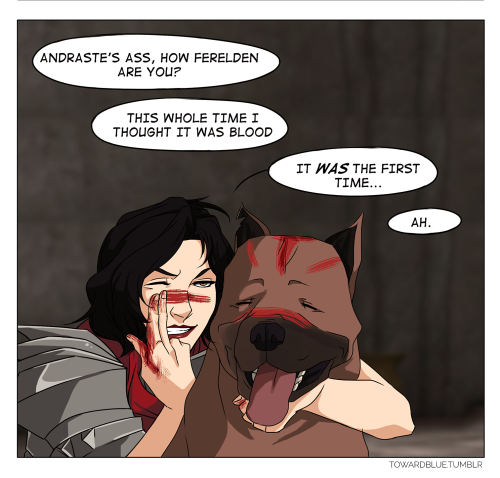 milkdromeduh:  towardblue:    Marian Hawke | Headcanon Meme - ☆ - happy headcanon requested by @zabka-zee & @madameinquisitor Let’s be real, all Ferelden’s are happiest when they’re bonding with their Mabari companion. And Marian’s happens