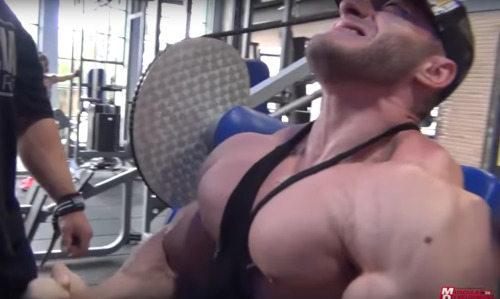 muscleroidaddict: Dan Cristian doing lat pullovers. But I can’t keep my eyes off his massive pecs. L