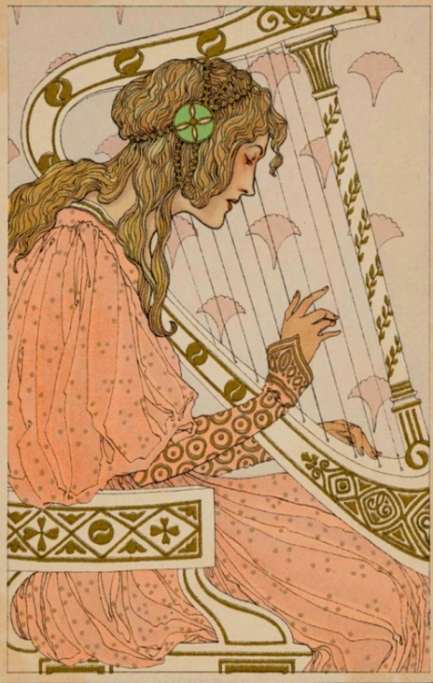 enchantedbook:Woman playing a harp  -Attributed to Mela Koehler