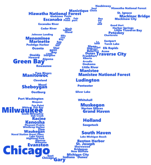 mapsontheweb:Lake Michigan in Words.