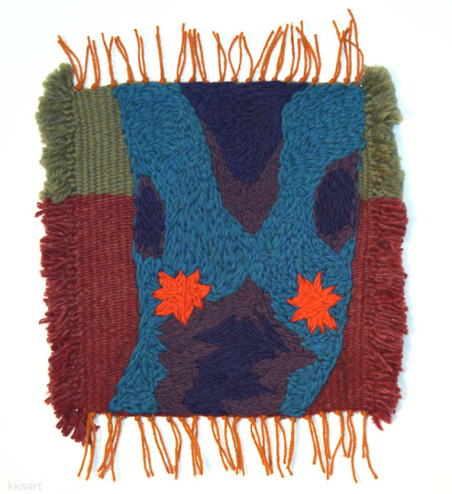 kksart:‘it’s a bit nippy out’, 2018, woven & embroidered yarn, 1′x1′my third weaving piece! i’m 