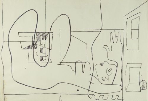 Photograph of a drawing by Le Corbusier.  Pierre Jeanneret (archive creator), n/d.  