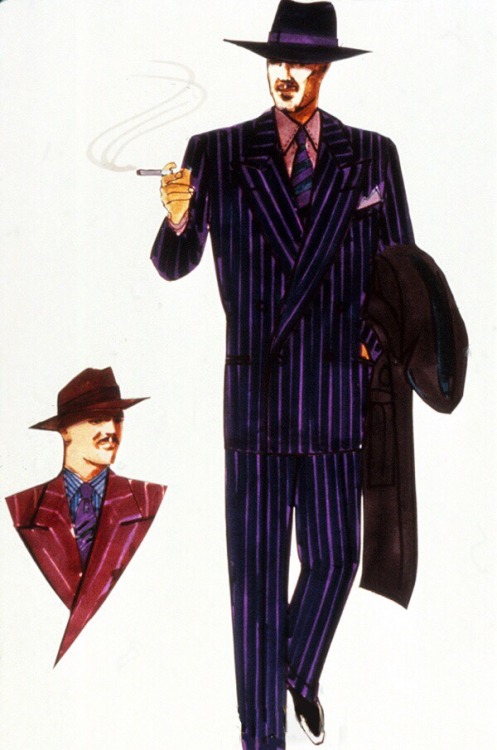 Gotham gangster fashion. Costume designs by Bob Ringwood for Batman (1989). Love that Joker!