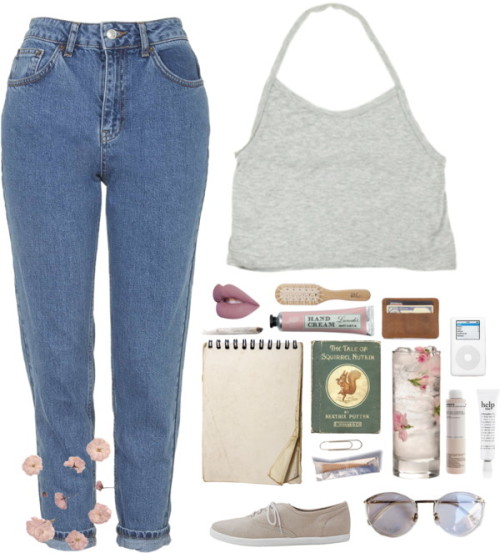 Whisper by spit featuring leather bags ❤ liked on PolyvoreWhite shirt / Topshop blue jeans, $62 / Wh