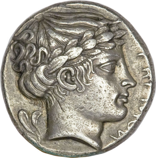 archaicwonder:A Masterpiece Tetradrachm from Rhegion, Bruttium, C. 415/0-387 BCObverse: Facing lion’