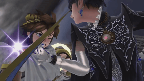 slbtumblng:  clxcool:  nekubeat:  Lets dance boy.  Bayonetta’s teasing Pit.  