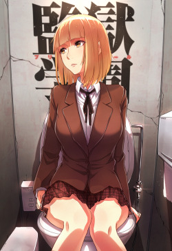 yatsuhashi:  Gelbooru- Image View - kangoku gakuen midorikawa hana phantania prison school school uniform toilet trash can | 1888089