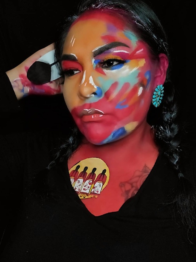 too-hot-to-hoot:Bodypaint by Diné makeup artist Tabby. The red handprint over the