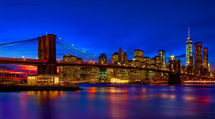 NYC sparkles during frigid twilight.