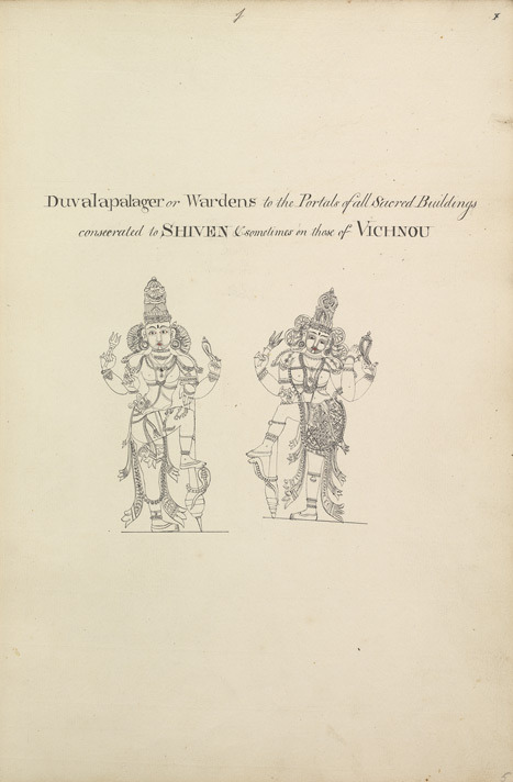 Drawings of Dvarapalas (guardians) of temples in South India