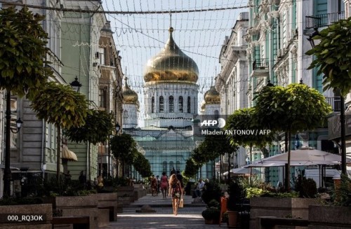 A photo taken on August 21, 2017 shows a pedestrian street with...