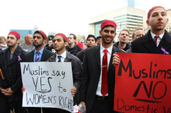 femininefreak:  When a Muslim fraternity from the University of Texas at Dallas took to the streets to protest against domestic violence, these striking pictures made waves around the world. Muslim America rocks — we just don’t hear about it often.