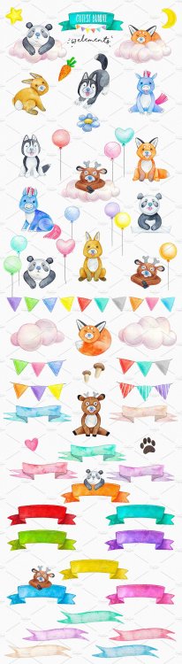 Cute Animals Illustrations Collection by Smolova75 high quality separate PNG files of the cutest han