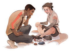 fanruodan:  inspired by that one post about rey collecting pretty rocks while training and then bringing them back to show off to finn :~) (in case you can’t tell i’ve fallen head over heels for finnrey) 