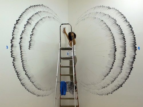 asylum-art:  NYC artist Judith Braun creates enormous symmetrical wall paintings using nothing but black paint and her fingers.