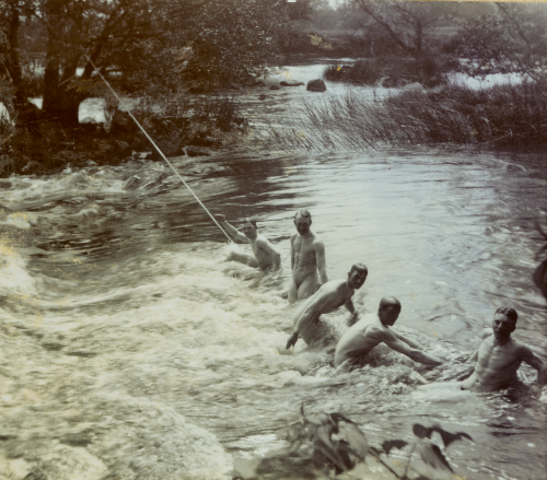 newloverofbeauty: Fotoalbum Kavalleri Militärskola Vattendrag Badstrand Nakenhet Man   (c.1915)  Swedish Digital  Museum