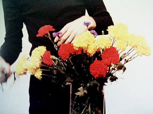 likeafieldmouse: Bas Jan Ader - Primary Time (1974) “Depicting the constant reorganization of a flower arrangement, yellow, red and blue flowers in a mixed assortment are constantly swapped and reconfingured until suddenly they are composed entirely