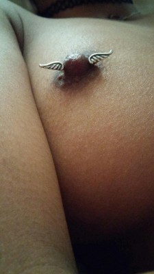 dieforthemusic:  Changed out one of my nipple’s jewelry, see how long this lasts…  Picture taken by bae. ❤