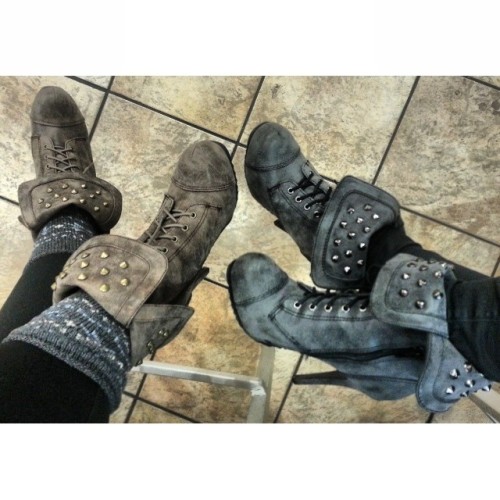 Cause we’re awesome like that ;) #charlotterusse #combatboots #heels #booties #studs #winter #