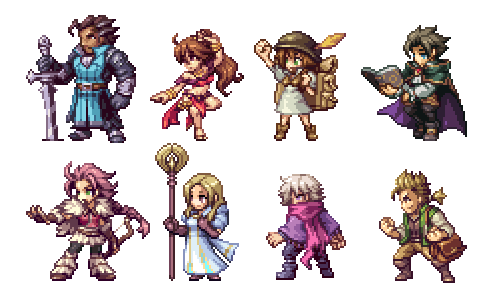 Pixelart of the main characters of Octopath Traveller, lovely game!