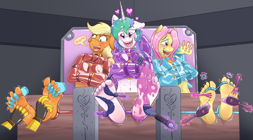 A (Now Colored Up) Gift art to my favorite three pony tickle torture writers and friends. 2Shy2Shy &