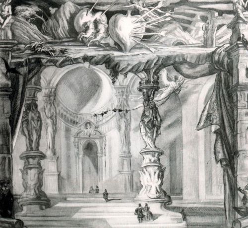 carlos-saenz-de-tejada: Sketch of Curtain For The Representation Of Don Juan Tenorio Treatal In Thea