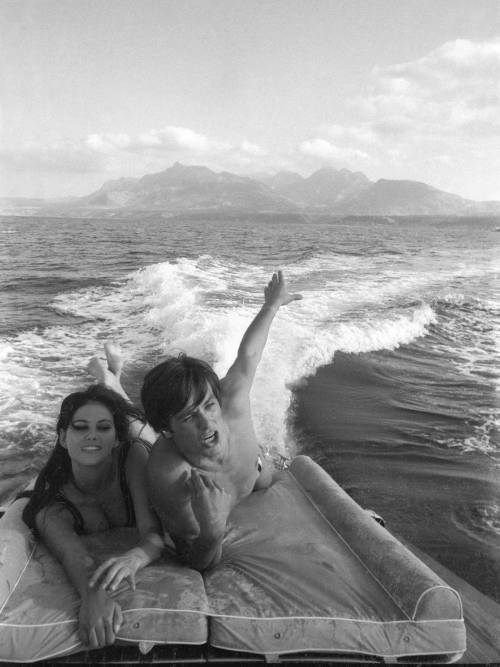 Claudia Cardinale and Alain Delon partying in Sicily after wrapping production on The Leopard, 1963.