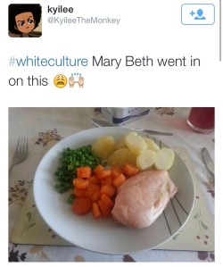 arnoldpalmerinabklynfridge:  shuttersmiley:  beethreefour:  frankensteinfanclub:  thackarybynx:  euthanizeallwhitepeople:  majiinboo:  frankensteinfanclub:  im losing my mind  My white friend’s mom made this exact meal when I spent the night in 10th