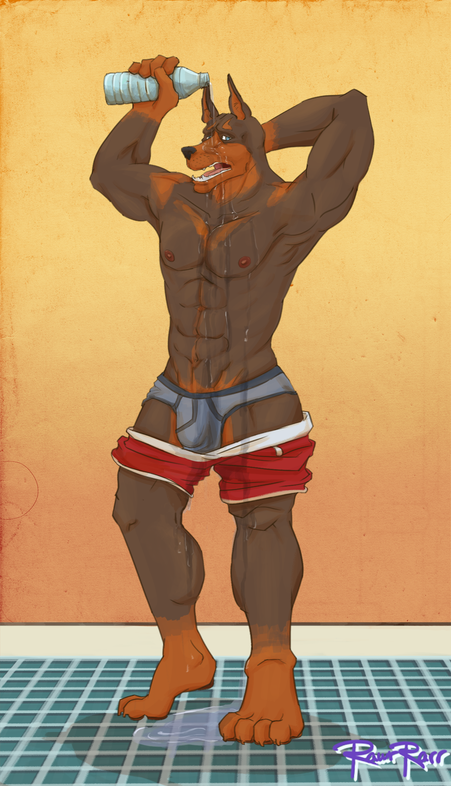 rawrrarr:  8/18/16 stream, Shower’s Broken- Gotta Improvise Dobermannn :3c