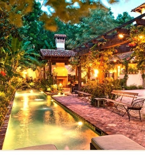 Pool LapLarge Tuscan Side Yard Brick And Rectangular Lap Pool Fountain Photo