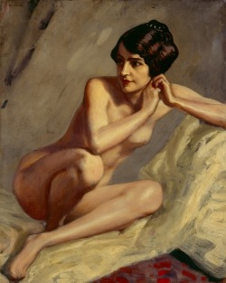 Klimt-Artwork:  Albert Von Keller, Kauernder Akt. “Gisela Von Wehner” Ca. 1906