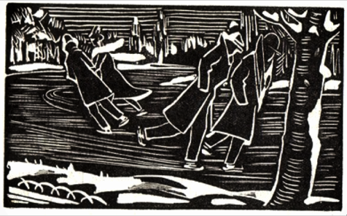 ein-bleistift-und-radiergummi: Marcel Gaillard Woodcut ‘Ice Skating’ 1931.(via wort