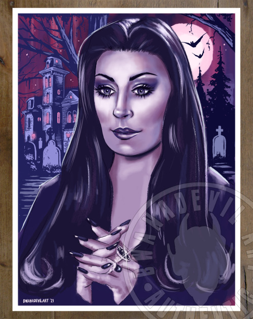 bwanadevilart: Morticia Addams (Anjelica Huston) art prints available in the shop!  bwanadevilart.bi