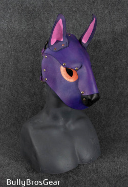 bullybrosgear:Custom purple bull terrier hood completed for a client, finished off with inner ear and eye detailing! Really happy with how this guy came out.