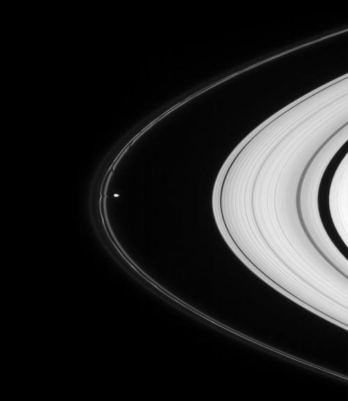 Ripples in the rings of Saturn caused by the orbit of small moons (Pandora, Pan, Prometheus, Atlas, 