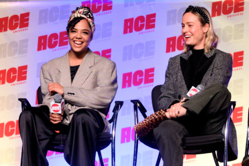 marvelwomensource:Tessa Thompson and Brie Larson during the ACE Comic Con Midwest at Donald E. Steph