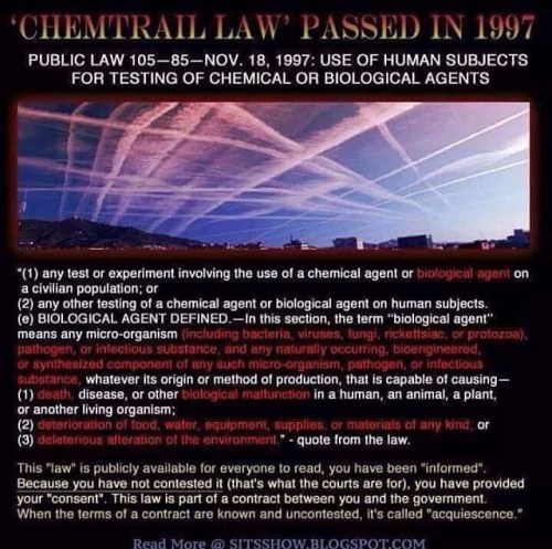 otterwalks: mindspindave: #chemtrails = #militaryscience = #Conspiracyreality #PUBLICLAW The exc